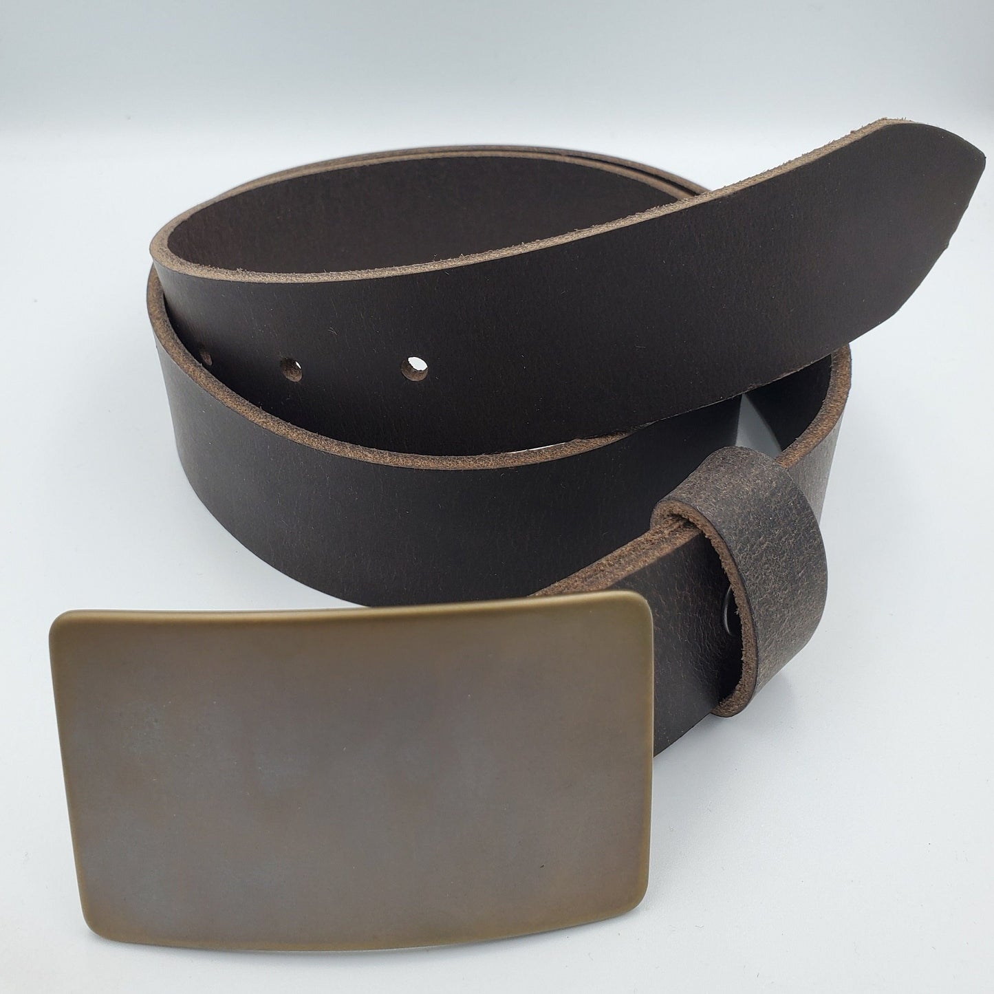 Bronze Belt & Buckle Set For Jeans Unisex Gifts Hand Forged Stainless Steel Buckle Fits 1-1/2" Leather Belt Choose Your Belt Colour