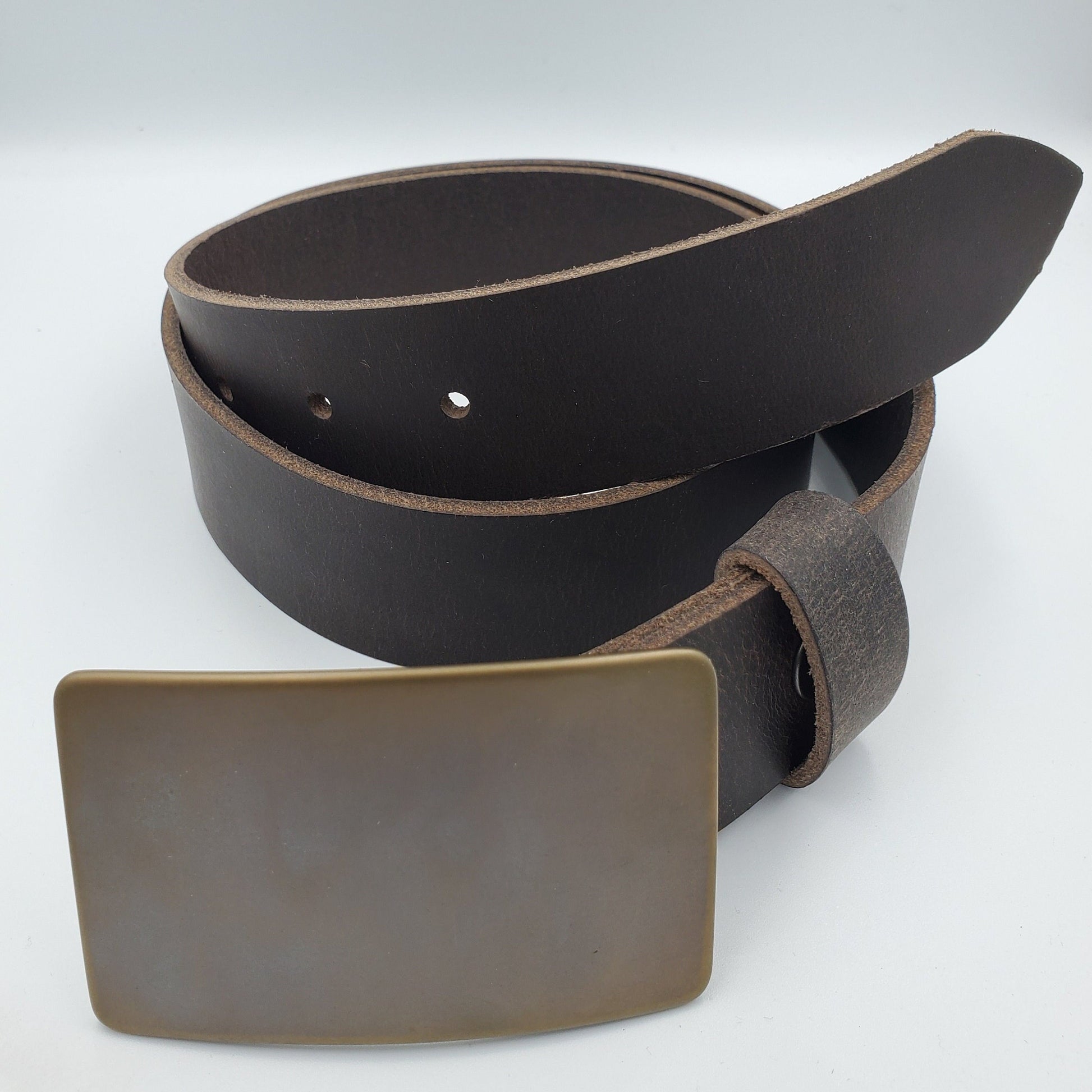 Bronze Belt & Buckle Set For Jeans Unisex Gifts Hand Forged Stainless Steel Buckle Fits 1-1/2" Leather Belt Choose Your Belt Colour