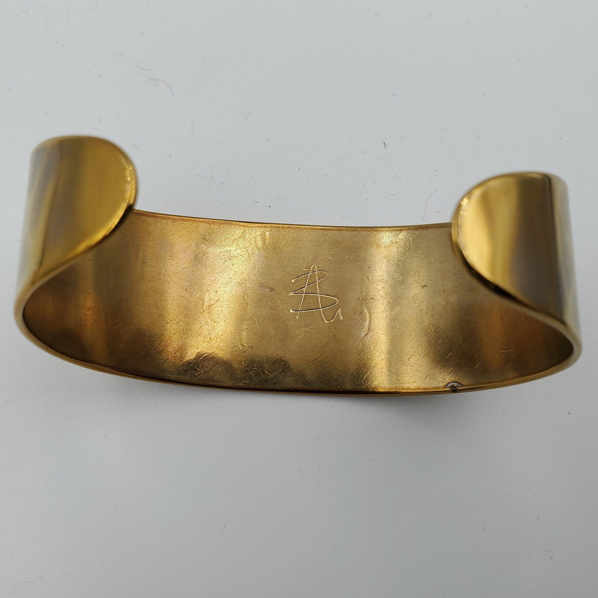 Orange Cuff Bracelet Anvil Textured Stainless Steel Anniversary Gift Signed Original Unisex Gifts w/ Bag