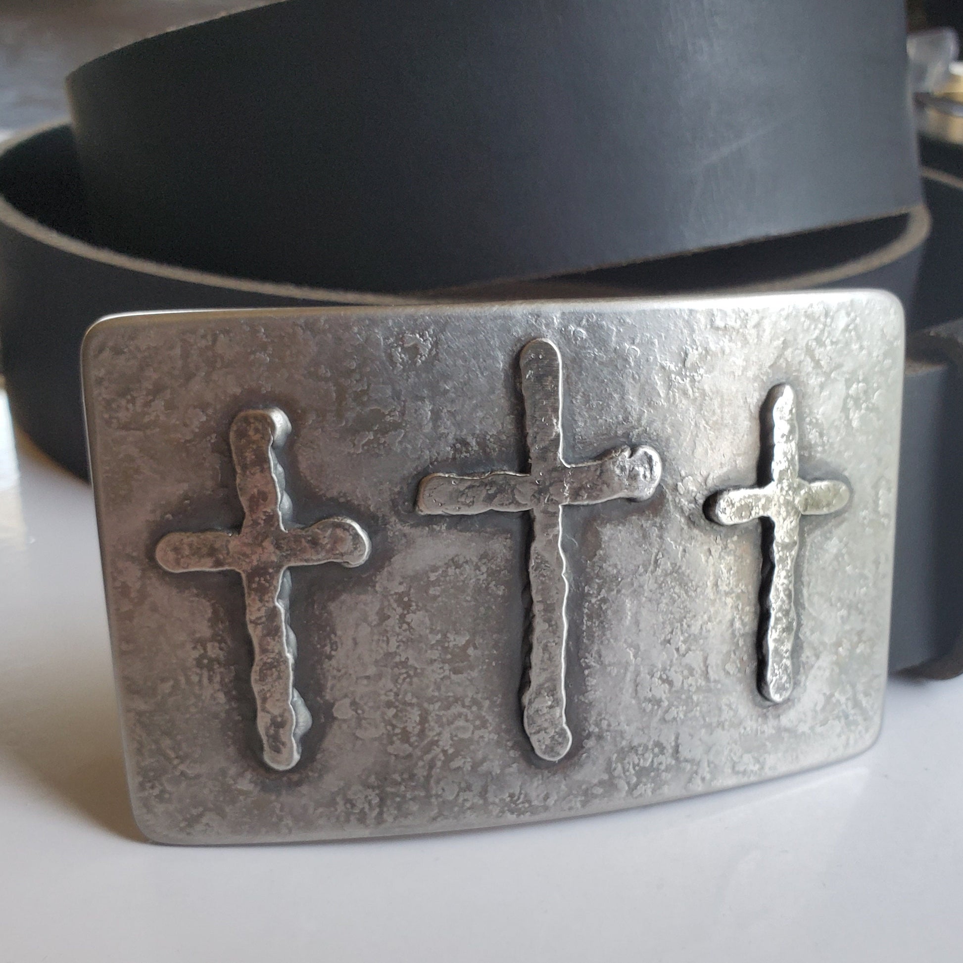 Belt Buckle, Old Rugged Cross, Hand Forged, Stainless Steel or Bronze, Hypoallergenic Gifts, Christian Gifts, CROSS Buckle, For Blue Jeans