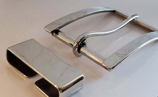 Silver 1.75" Buckle & Keeper and Belt Hypoallergenic Stainless Steel Buckle Keeper and 1-3/4" Belt, Brushed Stainless Buckle, Keeper, Belt