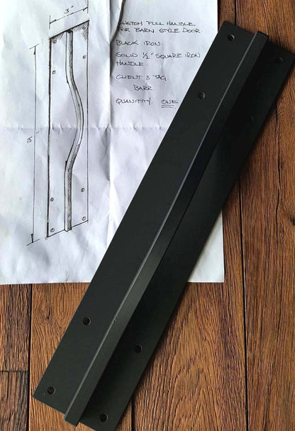 Barn Door Pull Black Hand Forged Metal Hardware Custom Steel Door Handle 15" X 3" Pre Drilled for Mounting Canadian Made Hardware Pulls