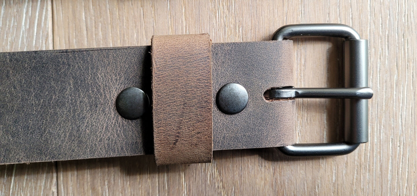 Leather Belt & Buckle Custom Cut Belt Unisex Groom and Groomsmen's Gift 1-1/2" Belt w/ snaps for Jeans Your Belt and Buckle Colour Choice