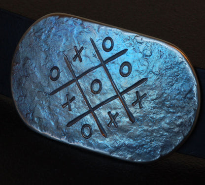 Games Night Gift X and 0, Tic Tac Toe, Kisses and Hugs Anniversary Buckle Blue, Bronze, Silver Buckle Stainless Steel Buckle and 1.5" Belt