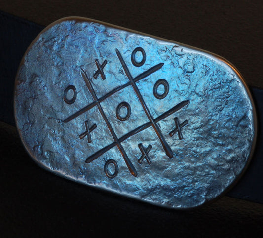 Games Night Gift X and 0, Tic Tac Toe, Kisses and Hugs Anniversary Buckle Blue, Bronze, Silver Buckle Stainless Steel Buckle and 1.5" Belt