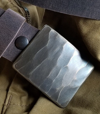 Small Square Buckle For Jeans Square Bronze Wood Grain Belt Buckle Silver Woodgrain Buckle Unisex Gifts Forged Stainless and 1.5" Belt
