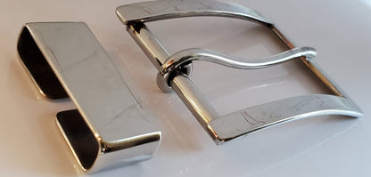 Silver 1.75" Buckle & Keeper and Belt Hypoallergenic Stainless Steel Buckle Keeper and 1-3/4" Belt, Brushed Stainless Buckle, Keeper, Belt