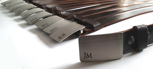 Monogrammed Buckle & Leather 1-1/2" Belt Set Customized Gift Buckle and Leather Belt Set Bridal Gifts Groom Groomsmen Gift Keepsakes