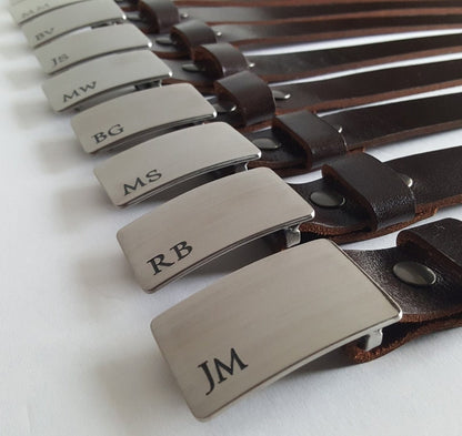 Monogrammed Buckle & Leather 1-1/2" Belt Set Customized Gift Buckle and Leather Belt Set Bridal Gifts Groom Groomsmen Gift Keepsakes