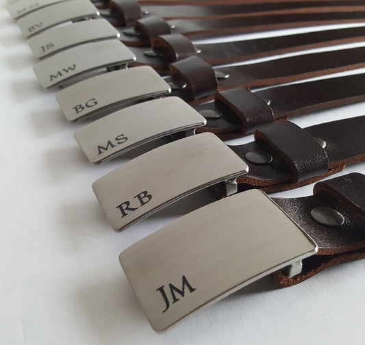 Monogrammed Buckle & Leather 1-1/2" Belt Set Customized Gift Buckle and Leather Belt Set Bridal Gifts Groom Groomsmen Gift Keepsakes