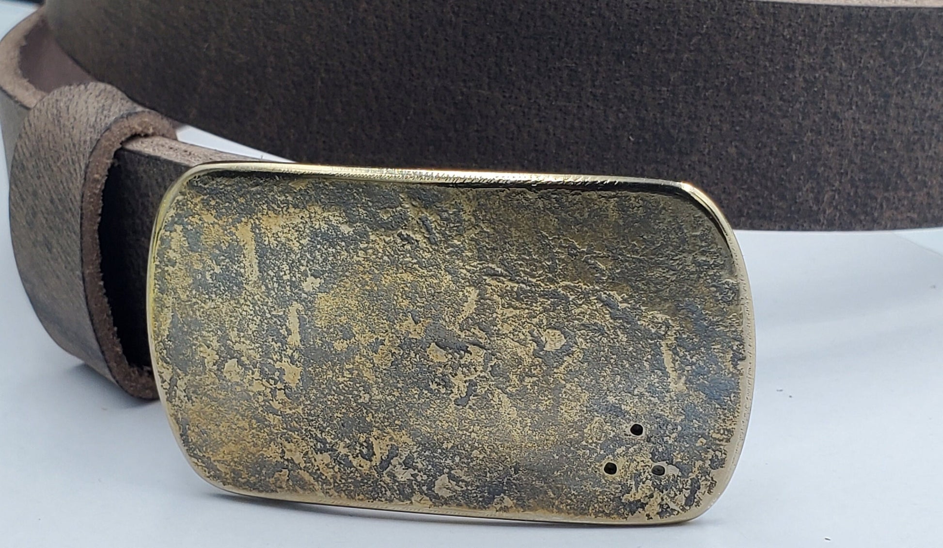 Belt & Buckle for Suits, Anvil Textured Belt Buckle, Hand Forged "dirty gold" Stainless Steel Buckle For Suits, Gift for Him, Dress Belt