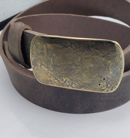 Belt & Buckle for Suits, Anvil Textured Belt Buckle, Hand Forged "dirty gold" Stainless Steel Buckle For Suits, Gift for Him, Dress Belt