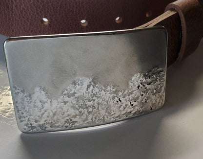 Landscape Belt Buckle for Jeans Hiker's Gift Signed Original by Aucoin Stainless Steel Gift, Hypoallergenic Buckle for Leather Snap Belt
