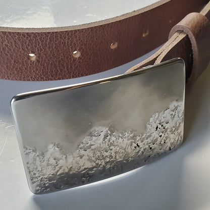 American Landscape, Belt & Buckle, Waterproof Accessories, Hiker's Outdoor Gear, Artisan Signed Buckle, Fits 1.5" Leather Snap Belt for Jean