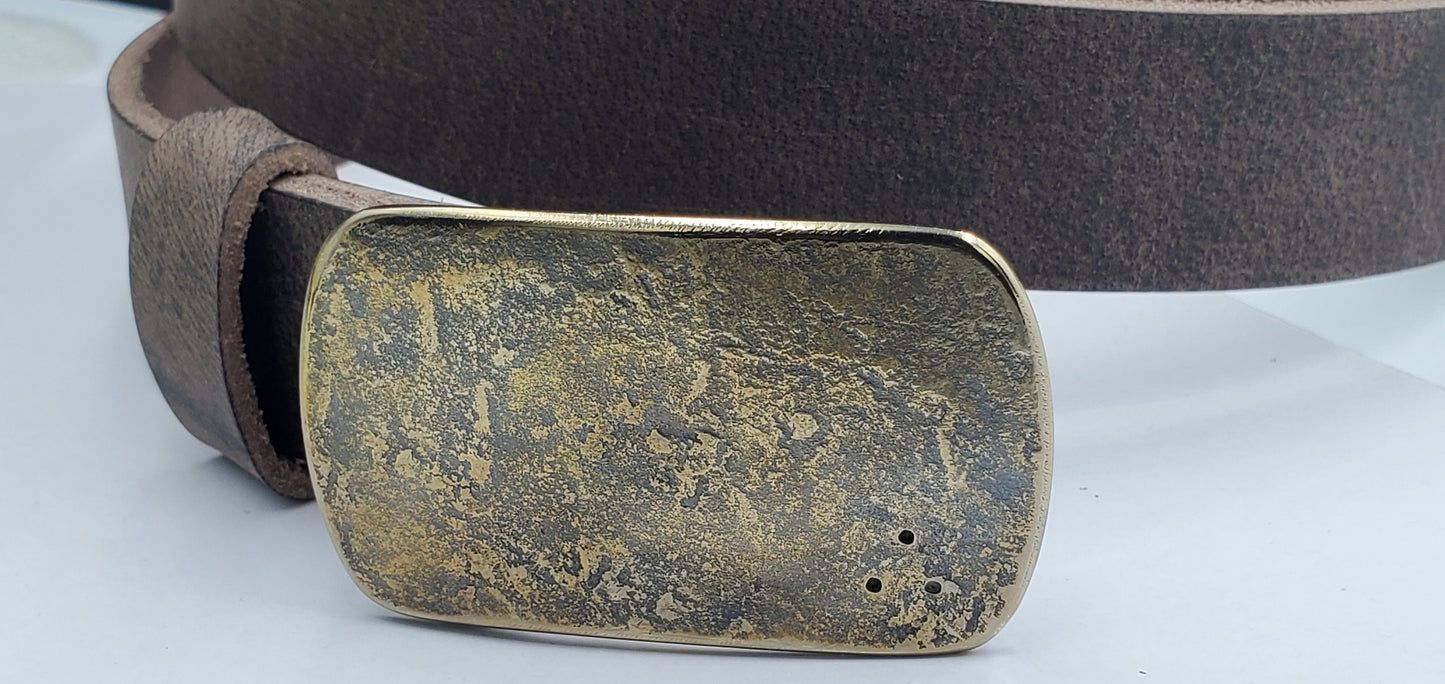 Belt & Buckle for Suits, Anvil Textured Belt Buckle, Hand Forged "dirty gold" Stainless Steel Buckle For Suits, Gift for Him, Dress Belt