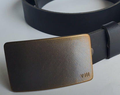 Bronze Anniversary Gift, Belt & Buckle Set For Jeans, Customize for Anniversary, Personalized Forged Stainless Steel Buckle w/ Leather Belt