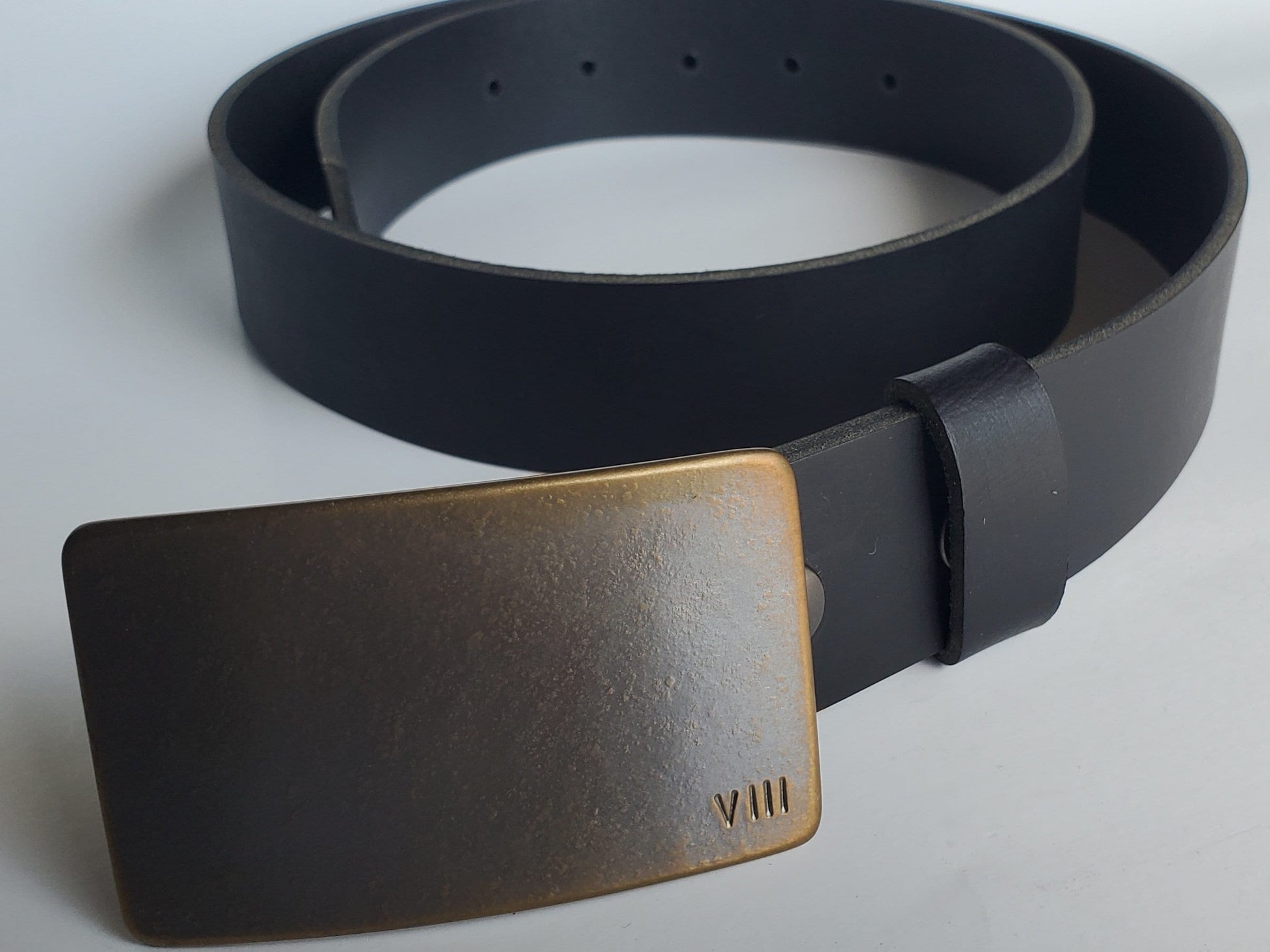 Bronze Anniversary Gift Belt & Buckle Set For Jeans Customize for Anniversary Personalized Forged Stainless Steel Buckle w/ Leather Belt