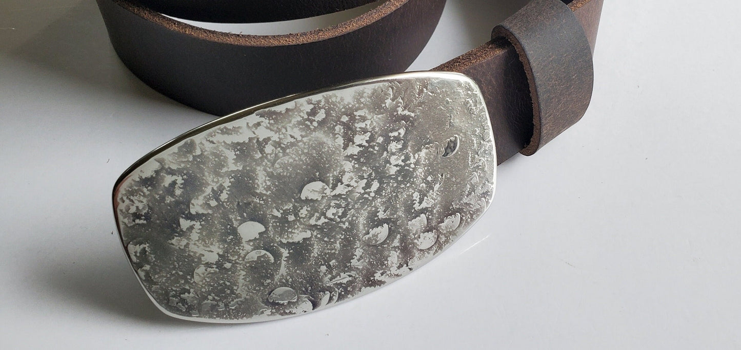 Fisherman's Belt Buckle Jean Buckle Hand Forged "fish scale" Hypoallergenic Unisex Stainless Steel Buckle Fits 1-1/2" Leather Belt