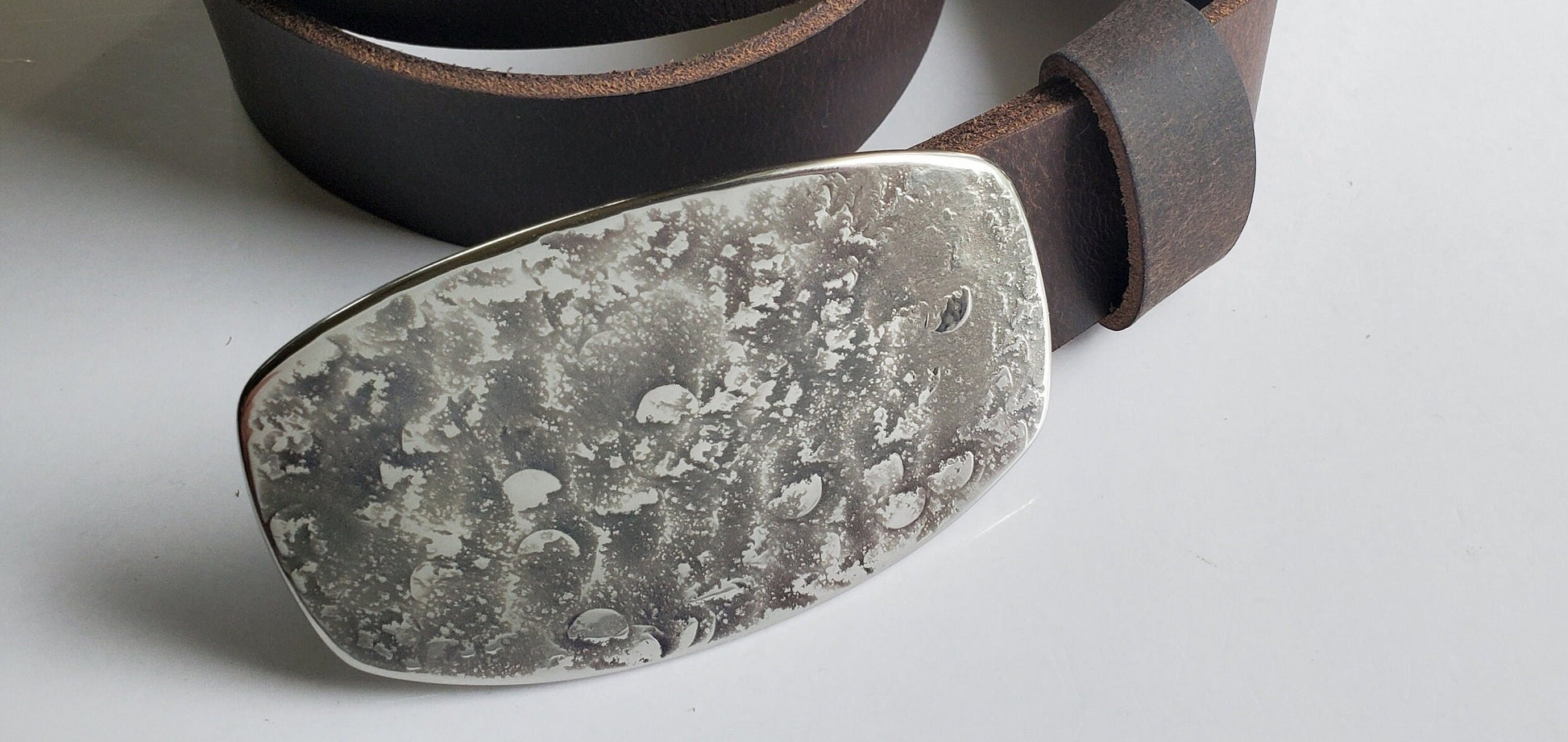 Fisherman's Belt Buckle Jean Buckle Hand Forged "fish scale" Hypoallergenic Unisex Stainless Steel Buckle Fits 1-1/2" Leather Belt