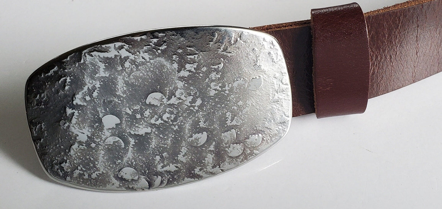 Fisherman's Belt Buckle Jean Buckle Hand Forged "fish scale" Hypoallergenic Unisex Stainless Steel Buckle Fits 1-1/2" Leather Belt