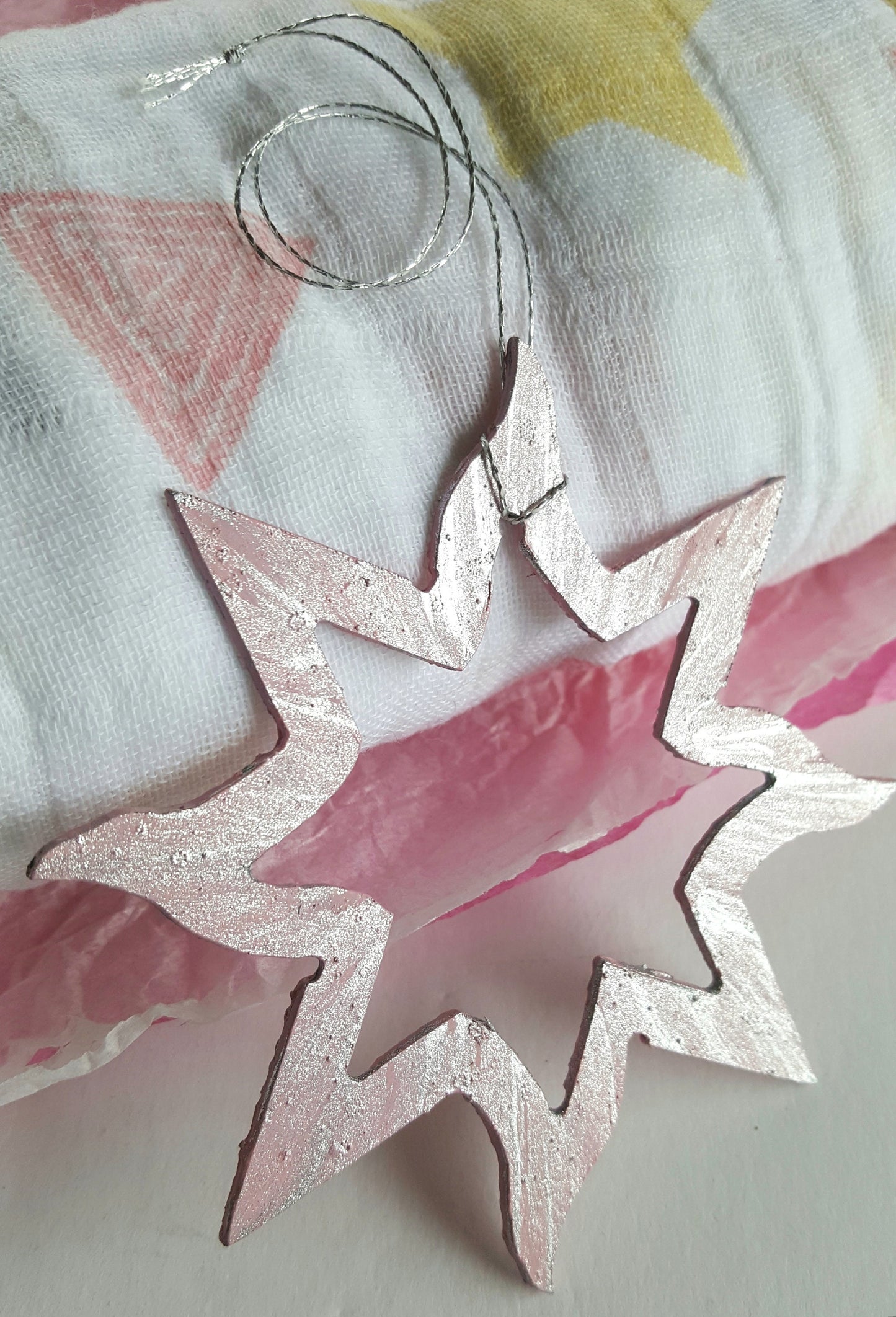 Metal Stars ~ Hand Painted with Pendant for Hanging ~ Tree Ornament, Gift Bags, Housewarming Gift~ Baby's First Ornament ~ Window Display
