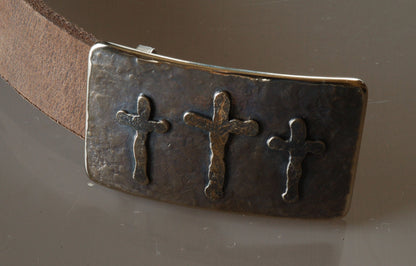 Bronze Belt & Buckle Old Rugged Cross Hand Forged Stainless Steel Hypoallergenic Christian Gifts Buckle and Belt Fits 1-1/2" Belt