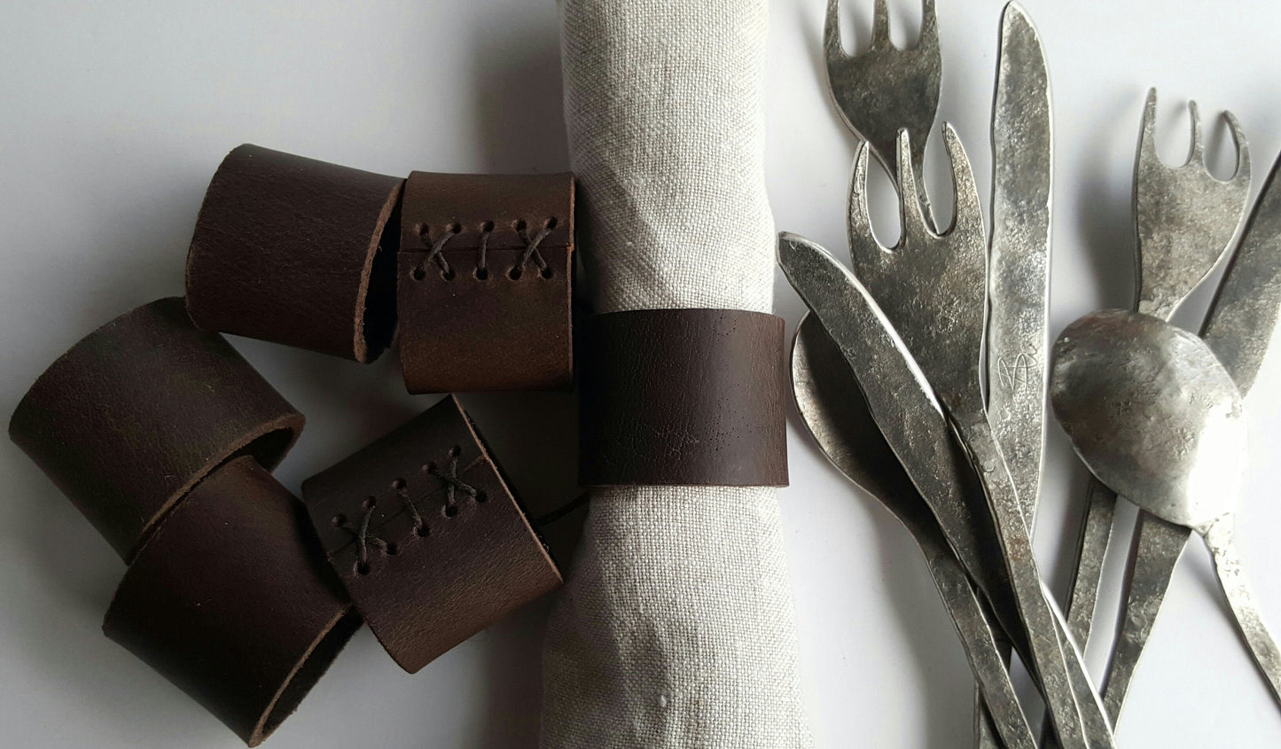 Black & White Leather Napkin Rings, Hand Stitched Lace, Intimate Dining, Leather Anniversary, Dining Accessories, Wedding Table, Table Decor