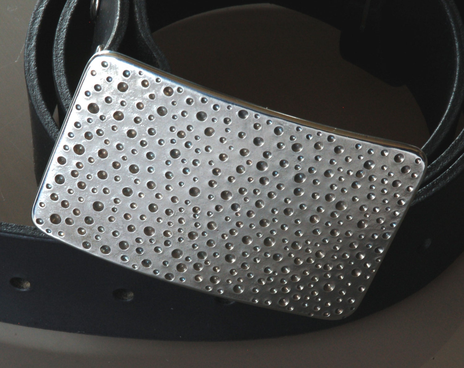 Silver Rain Belt Buckle, Confetti Buckle, Polka Dot Buckle for 1.5" Wide Belt for Blue Jeans Designed by Robert Aucoin, Jean Buckle