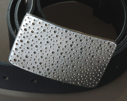 Silver Rain Belt Buckle, Confetti Buckle, Polka Dot Buckle for 1.5" Wide Belt for Blue Jeans Designed by Robert Aucoin, Jean Buckle