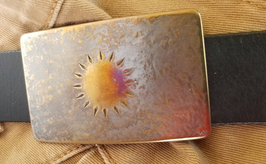 SUN Buckle Sunburst Hand Forged Unisex Buckle Handmade Gift Hypoallergenic Accessory Stainless Buckle For 1.5" Jean Belt Various Colors