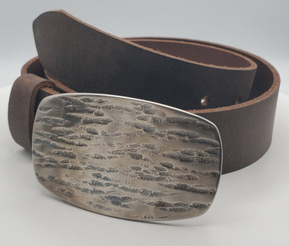 Belt & Buckle Hand Forged Solid Stainless Steel with 1.5" Leather Jean Belt Handmade Gifts Gifts Made in Canada Hypoallergenic Buckle N Belt