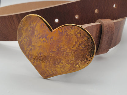 Heart Buckle Lover's Heart Valentine's Day Gift Hand Forged Hypoallergenic Accessories Gold, Silver Stainless Steel Buckle Fits 1.5" Belt