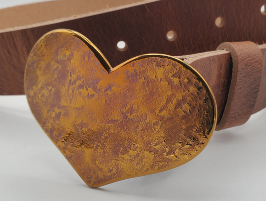 Heart Belt Buckle Mother's Day Lover's Bronze Anniversary Hand Forged Hypoallergenic Accessories Stainless Steel Buckle Fits 1.1/2" Belt