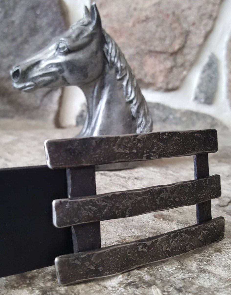 Belt & Buckle Set Train Buff Rustic Railroad Hand Forged Unisex Buckle and 1.5" Wide Belt Rail Fence Train Aficionado Gifts Gifts for Guys