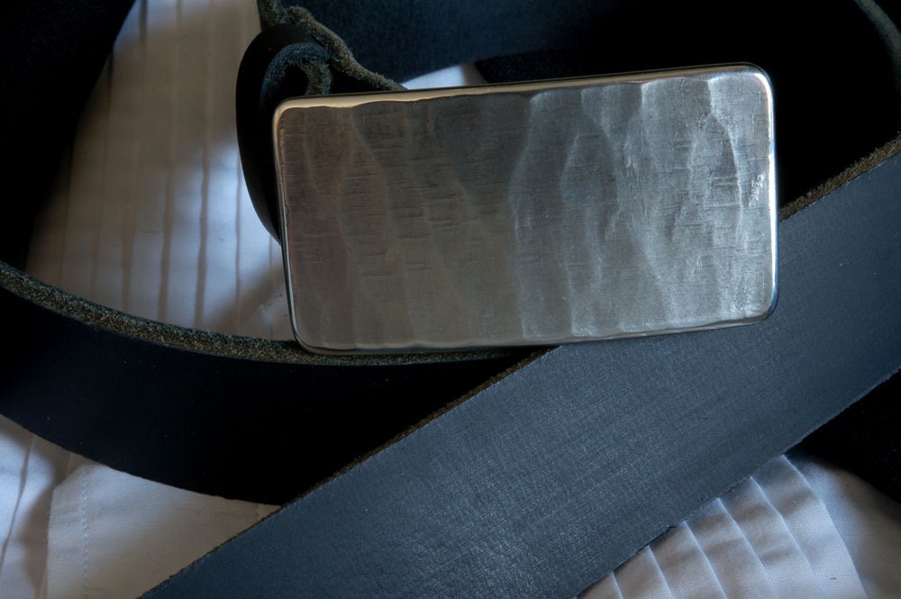 Silver Wood Grain Blue Jean Buckle, Men's Hypoallergenic Belt Buckle, Signed Original Stainless Steel Hand Forged Buckle for 1.5" Jean Belt