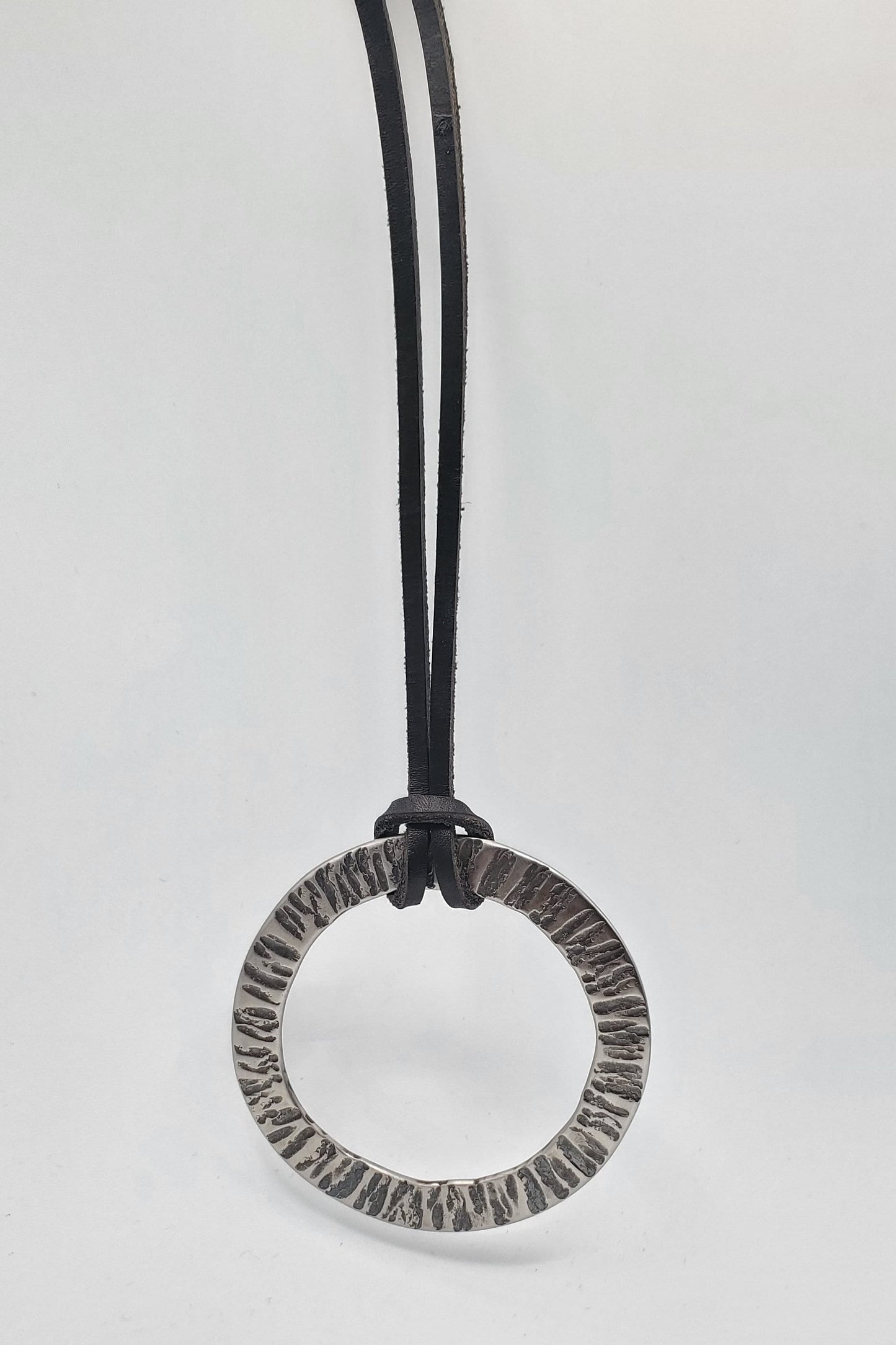 Large Silver & Slate Pendant Hand Forged Circle Unisex Pendant Rustic Jewelry Necklace 3.25"d Stainless Steel w/ Leather Strap Unisex Gifts