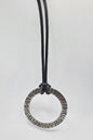 Large Silver & Slate Pendant Hand Forged Circle Unisex Pendant Rustic Jewelry Necklace 3.25"d Stainless Steel w/ Leather Strap Unisex Gifts