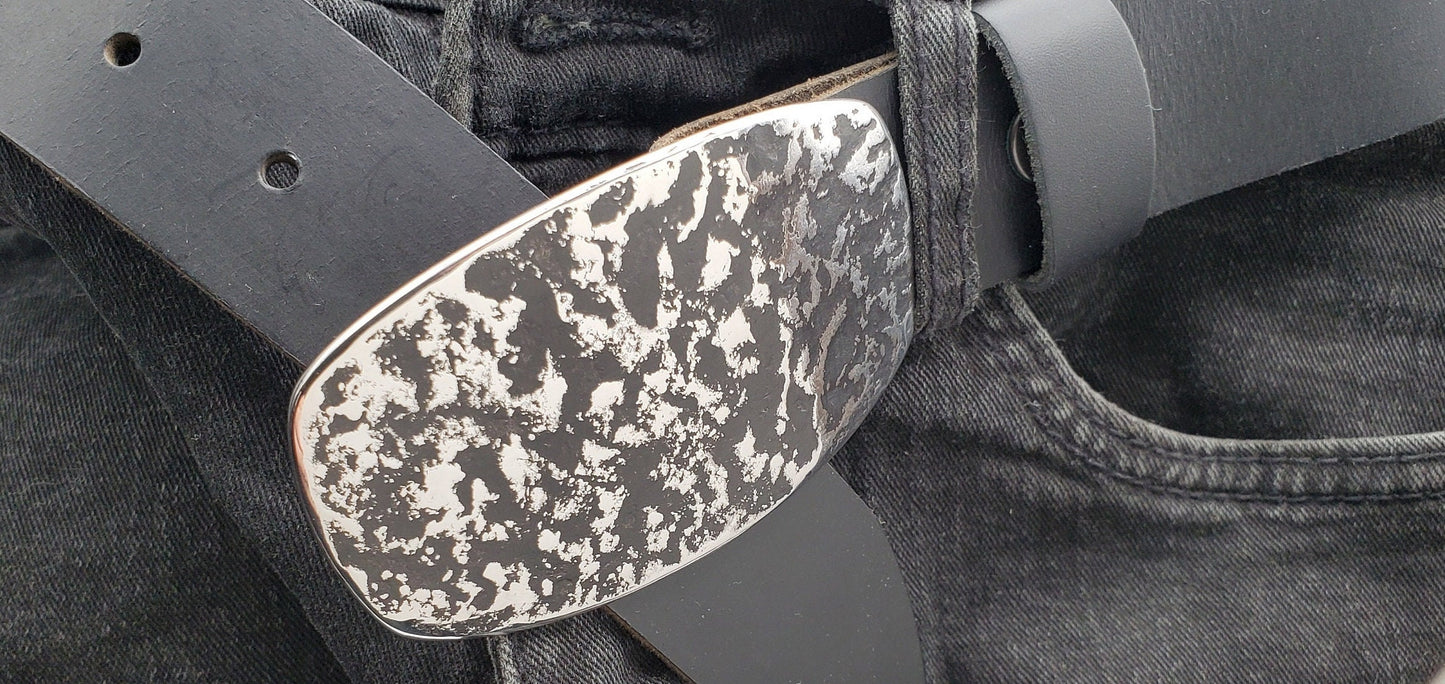 Hand Forged Belt & Buckle Black Jean Buckle and Belt Anvil Textured Hypoallergenic Accessories Stainless Steel Buckle and Leather Belt