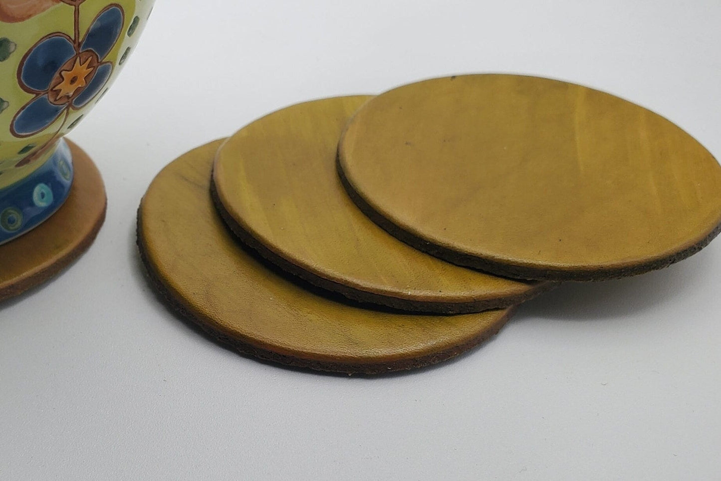 Leather Coasters Set of Four Trivets Variety of Colours Hand-Dyed Leather Anniversary Mother's Day Gift Housewarming Gift Hostess Gift