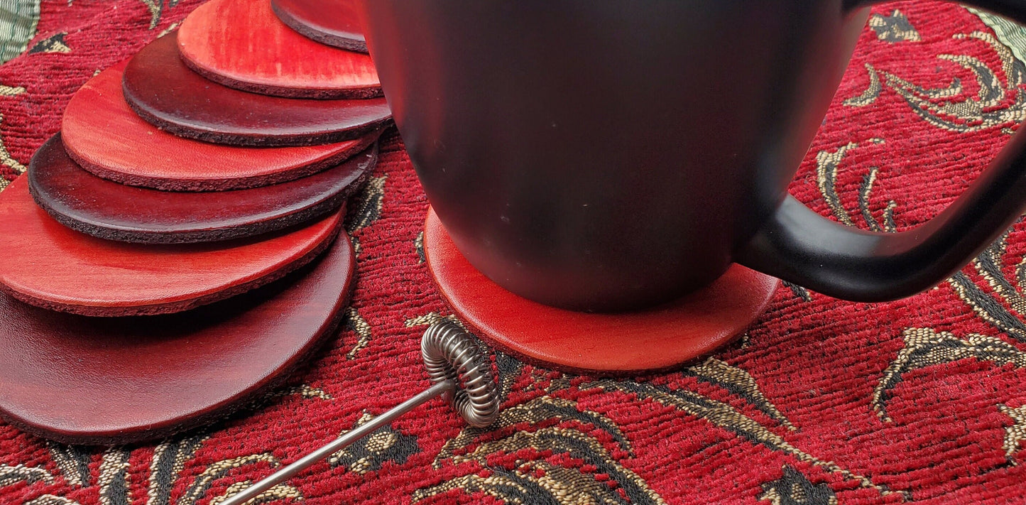 Leather Anniversary, Mother's Day Gift Four Trivets Variety of Colour Hand-Dyed Leather Drink Coasters Housewarming Gift, Host Gift, Barware