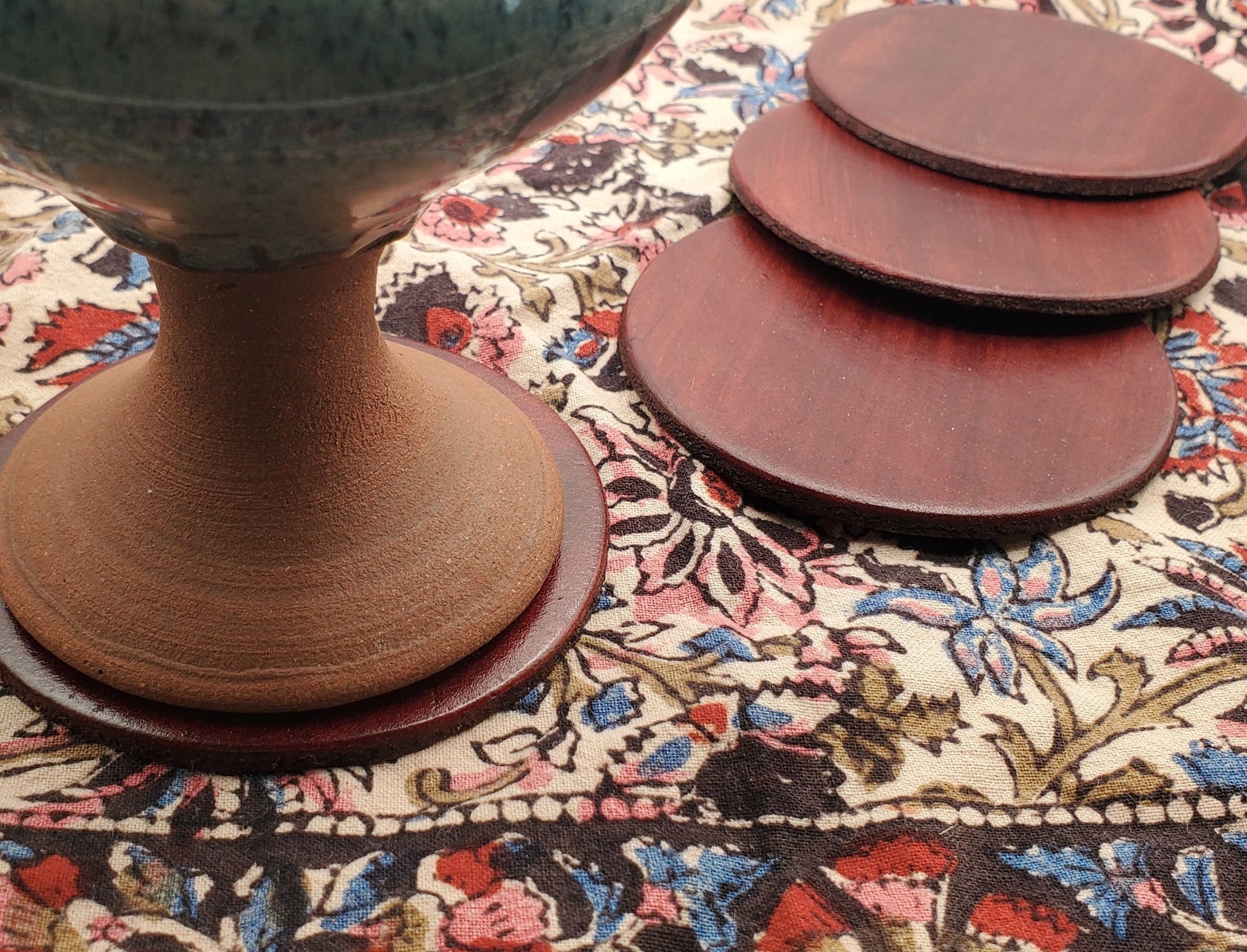 Leather Anniversary, Mother's Day Gift Four Trivets Variety of Colour Hand-Dyed Leather Drink Coasters Housewarming Gift, Host Gift, Barware