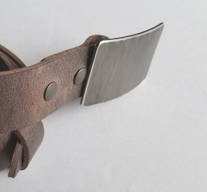 Suit Belt & Buckle Set Silver Wood Grain Buckle and Belt Signed Original HypoAllergenic Unisex Buckle with Leather Belt with Snaps for Suits