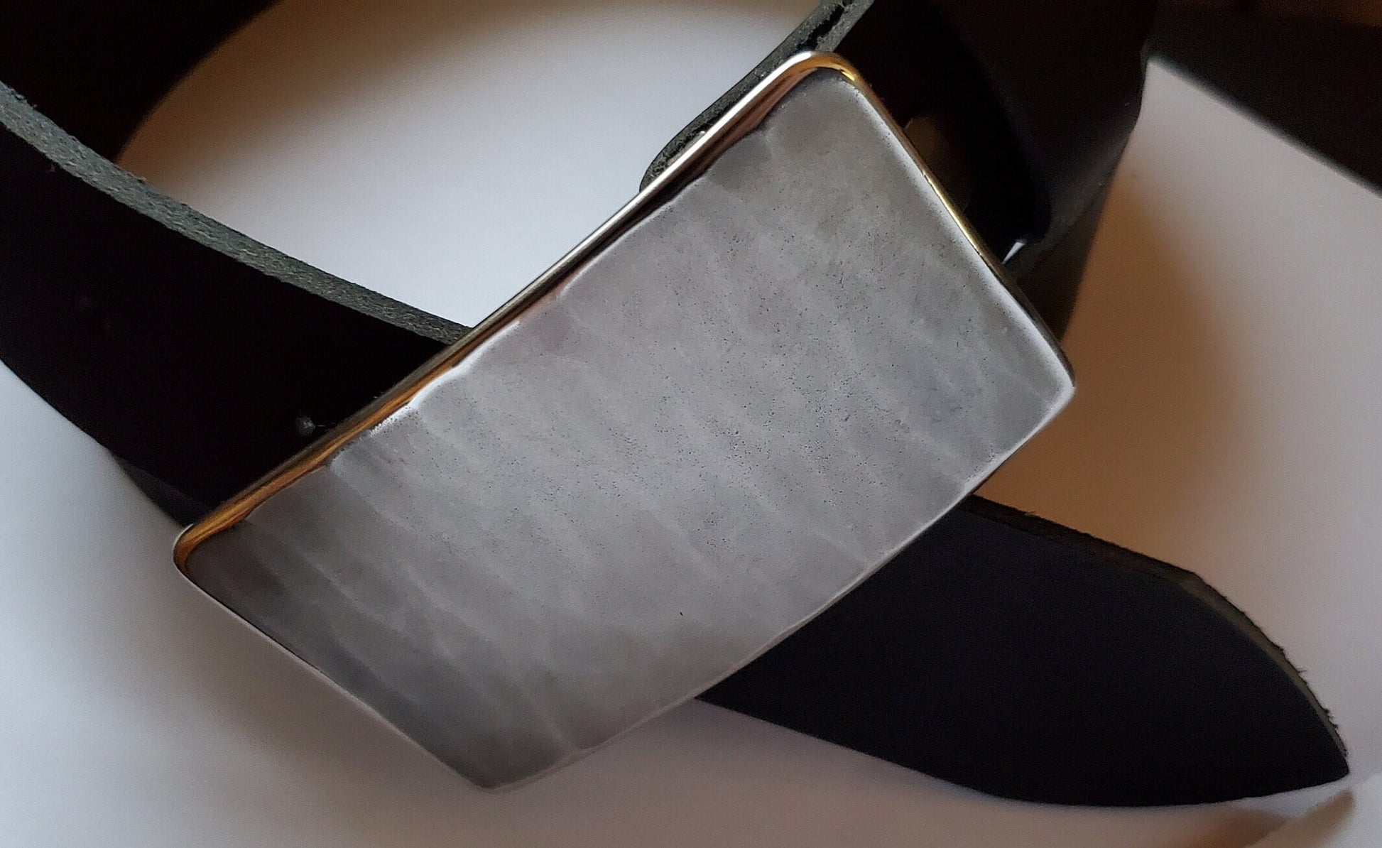 Suit Belt & Buckle Set Silver Wood Grain Buckle and Belt Signed Original HypoAllergenic Unisex Buckle with Leather Belt with Snaps for Suits