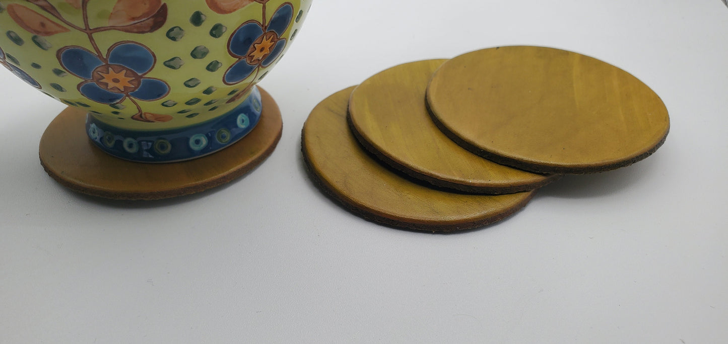 Funky Leather Coasters Set Four Leather Coasters Lots Of Colours Hand-Dyed Leather Anniversary Gift Housewarming Hostess Gift Leatherware