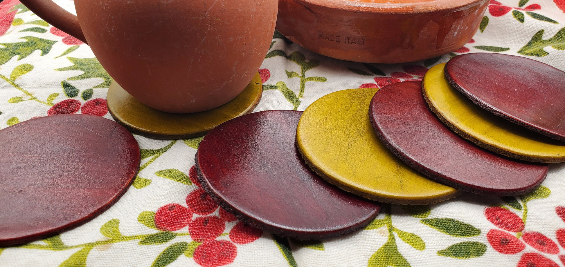 Funky Leather Coasters Set Four Leather Coasters Lots Of Colours Hand-Dyed Leather Anniversary Gift Housewarming Hostess Gift Leatherware