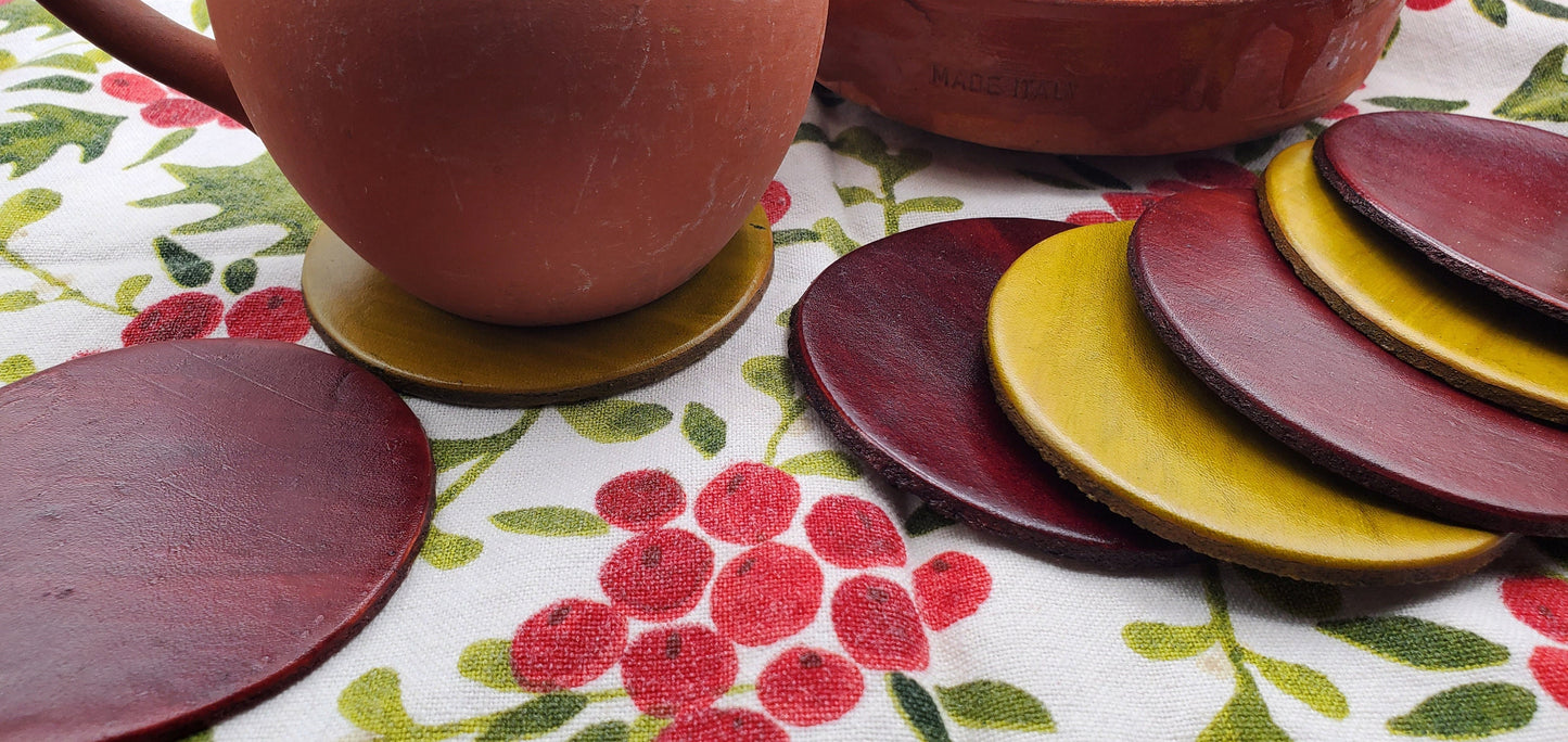 Funky Leather Coasters Set Four Leather Coasters Lots Of Colours Hand-Dyed Leather Anniversary Gift Housewarming Hostess Gift Leatherware