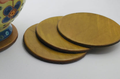 Leather Anniversary, Mother's Day Gift Four Trivets Variety of Colour Hand-Dyed Leather Drink Coasters Housewarming Gift, Host Gift, Barware