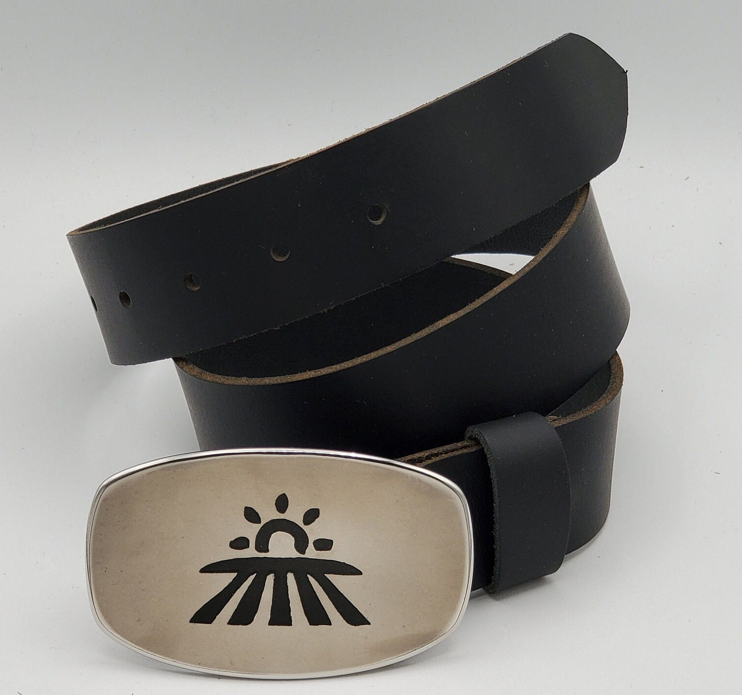 Farmer Gift, Seed Time & Harvest Buckle with Leather Belt Hand Forged Stainless Steel Fits 1.5" Leather Belt for Jeans and Gift Bag
