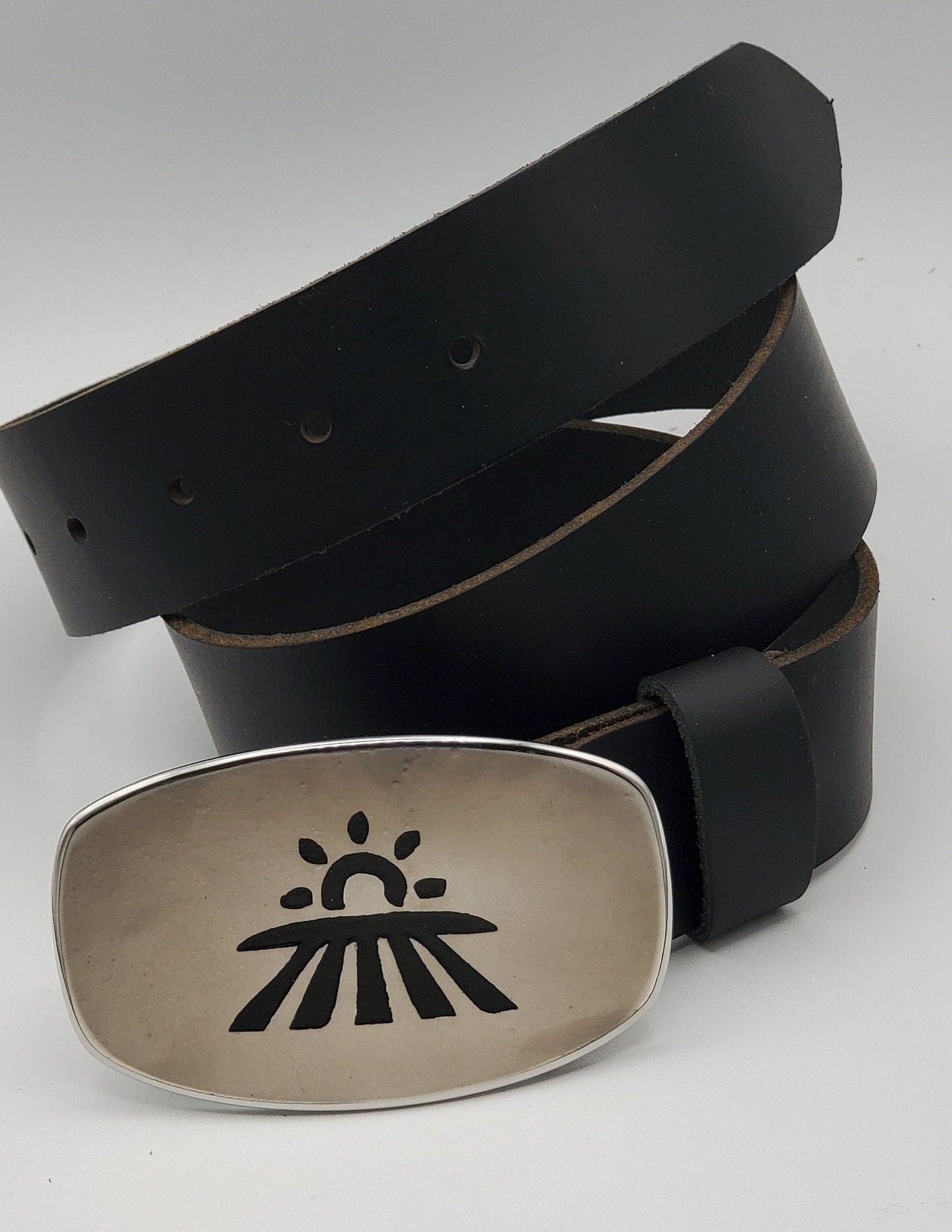 Farmer Gift, Seed Time & Harvest Buckle with Leather Belt Hand Forged Stainless Steel Fits 1.5" Leather Belt for Jeans and Gift Bag