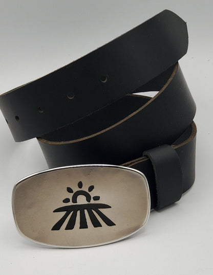 Farmer Gift, Seed Time & Harvest Buckle with Leather Belt Hand Forged Stainless Steel Fits 1.5" Leather Belt for Jeans and Gift Bag